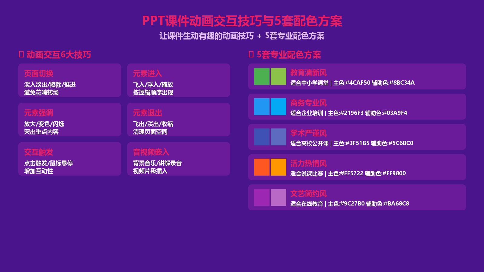 PPT课件动画交互技巧与5套配色方案图 PPT课件动画交互技巧与5套配色方案图