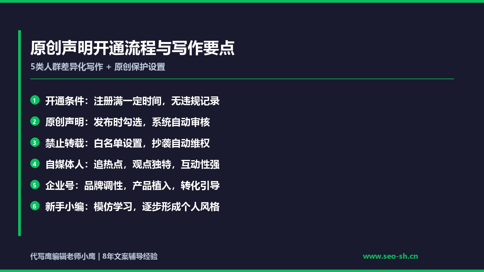 原创声明开通流程与5类人群写作要点图