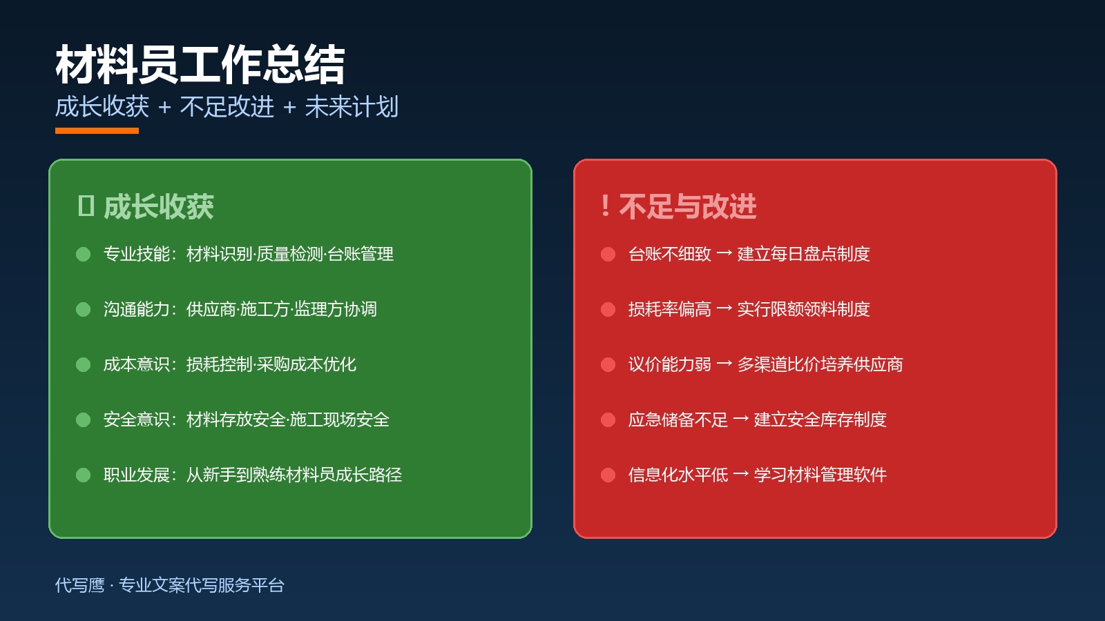 材料员工作总结成长收获与不足改进