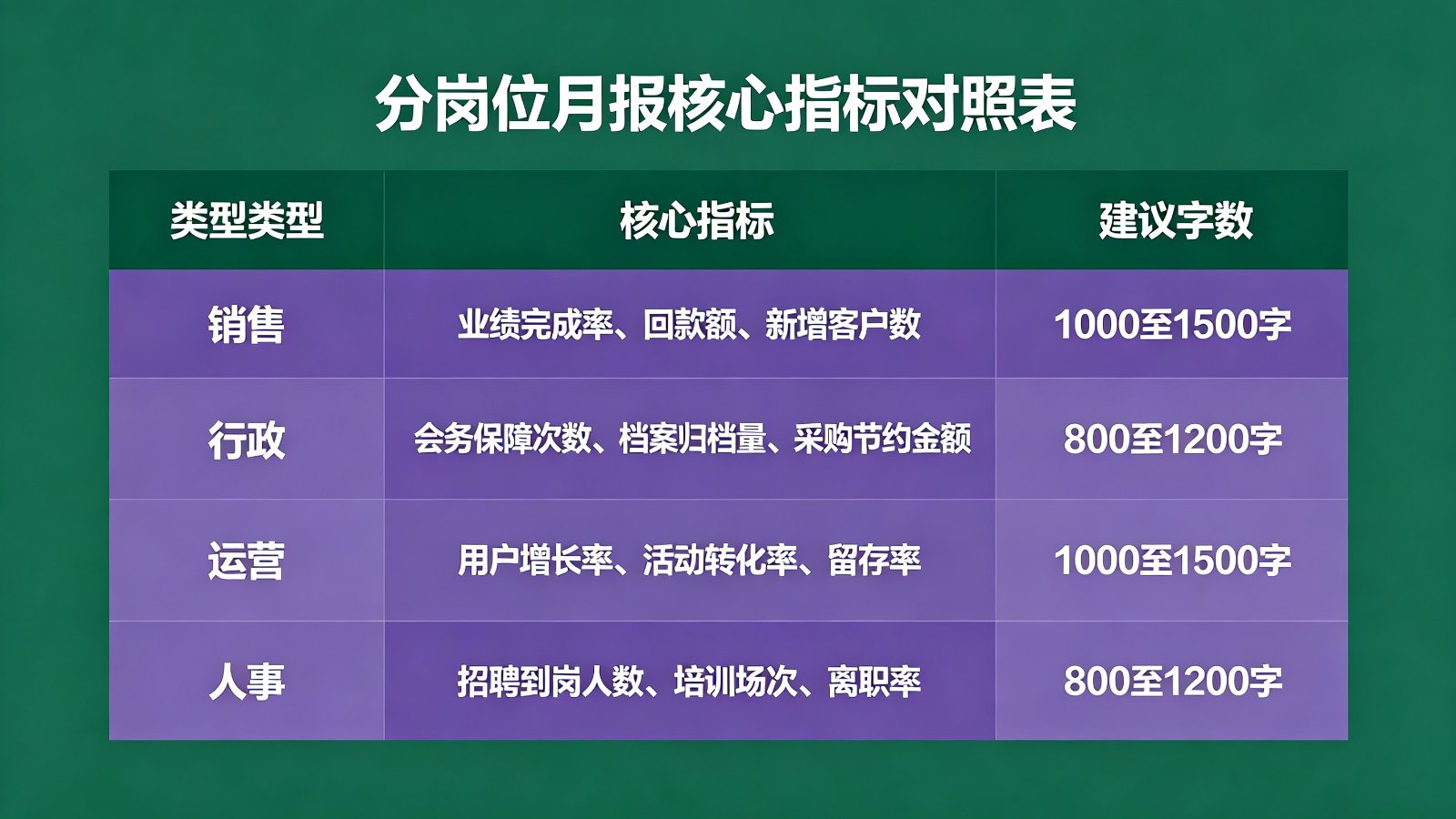 分岗位月报核心指标对照表