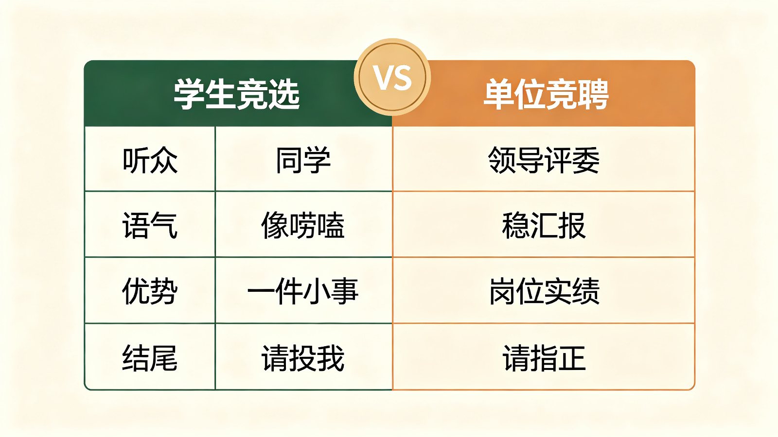 学生竞选与单位班组长竞聘对照表