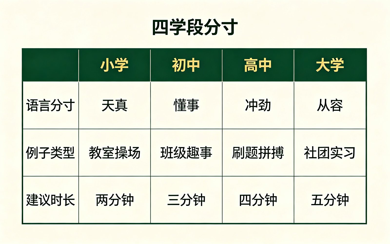 四个学段毕业典礼发言分寸对照表