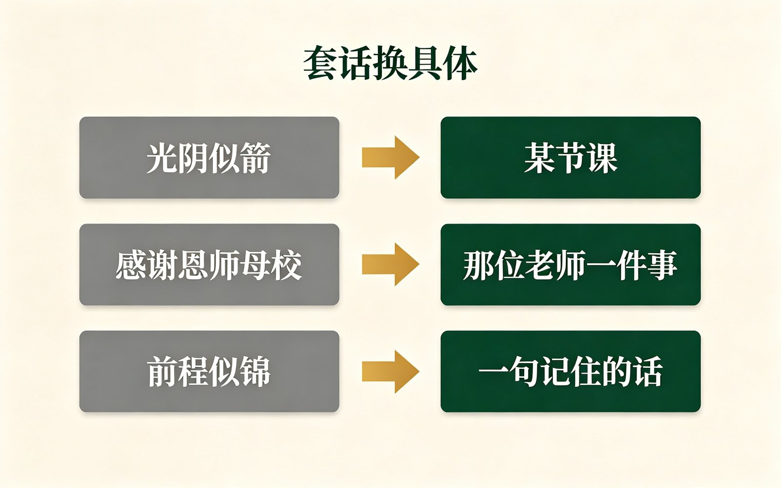 毕业典礼套话换具体写法对照卡片