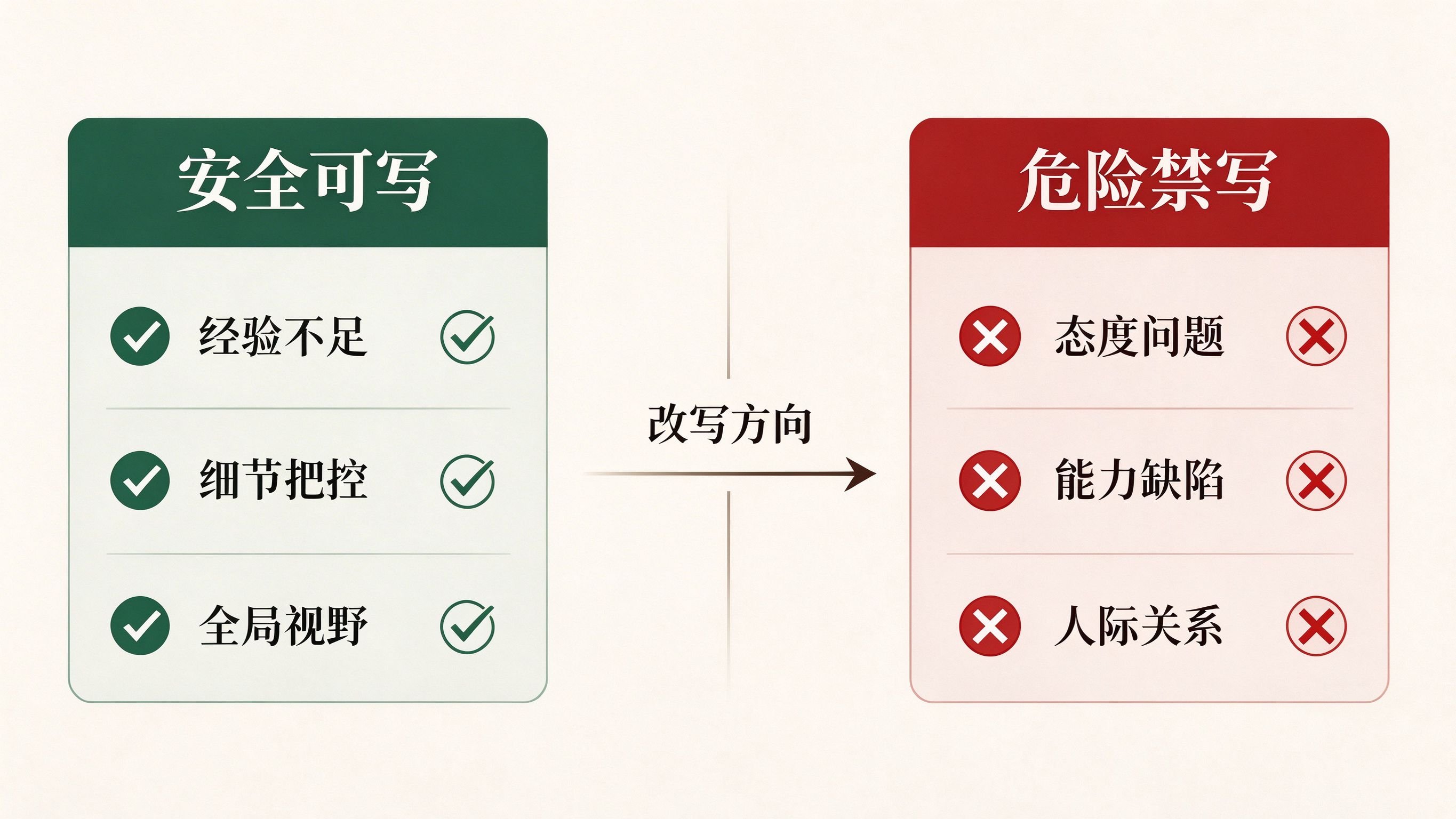 安全不足清单与危险不足黑名单对比表：左侧安全可写右侧危险禁写