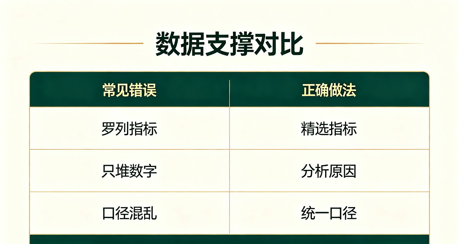 银行汇报材料数据支撑常见错误与正确做法对比表