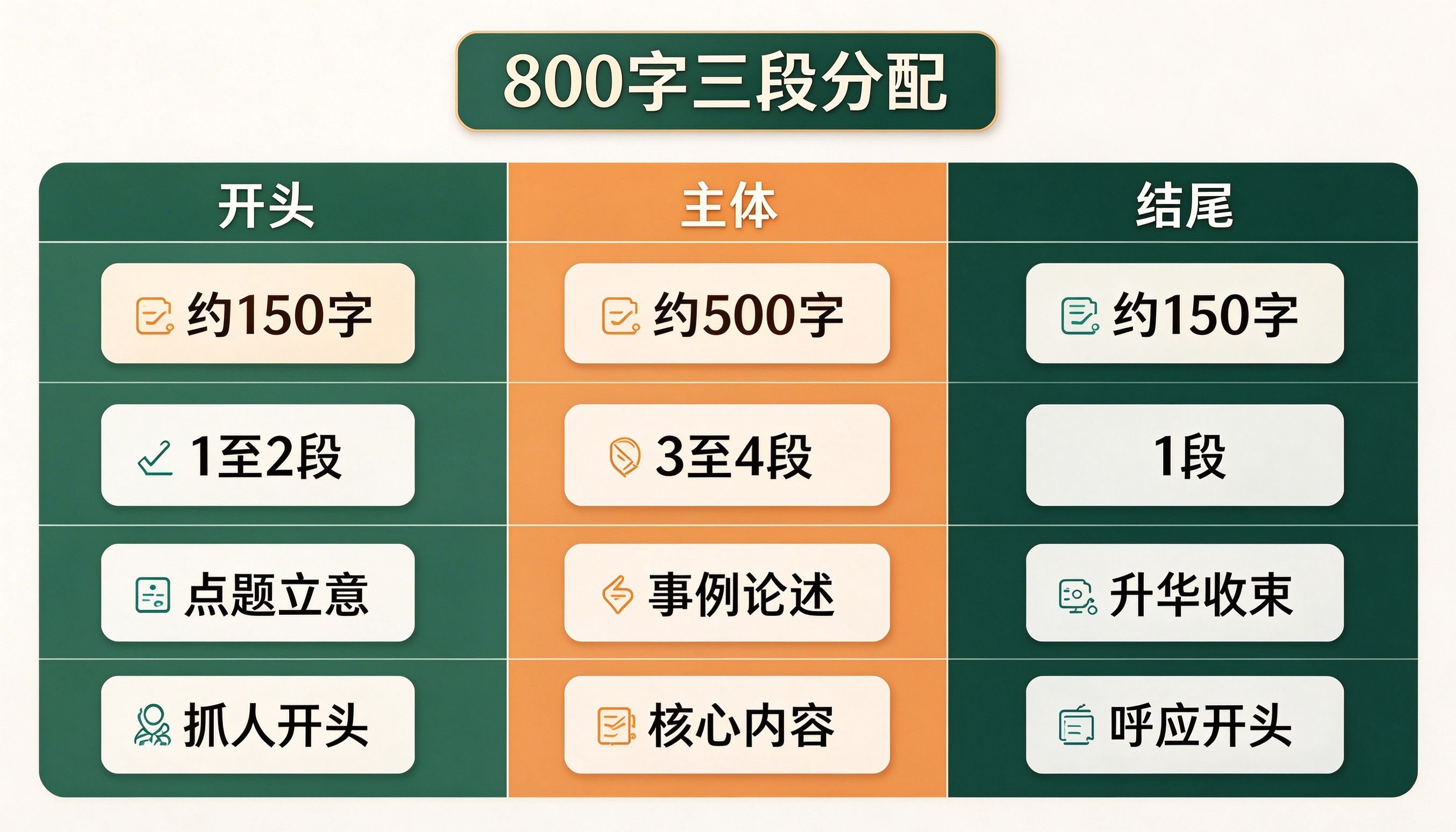 800字征文三段式字数分配对比表:开头150字主体500字结尾150字