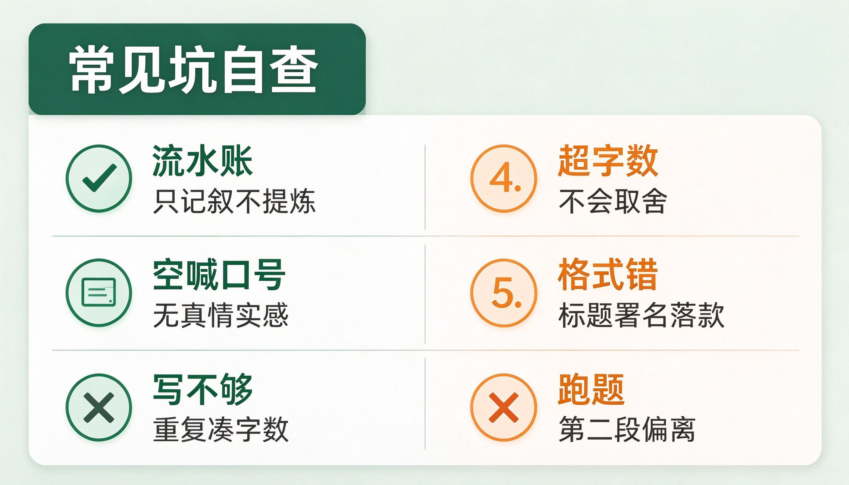 800字征文常见坑自查清单:流水账空喊口号写不够超字数格式错跑题