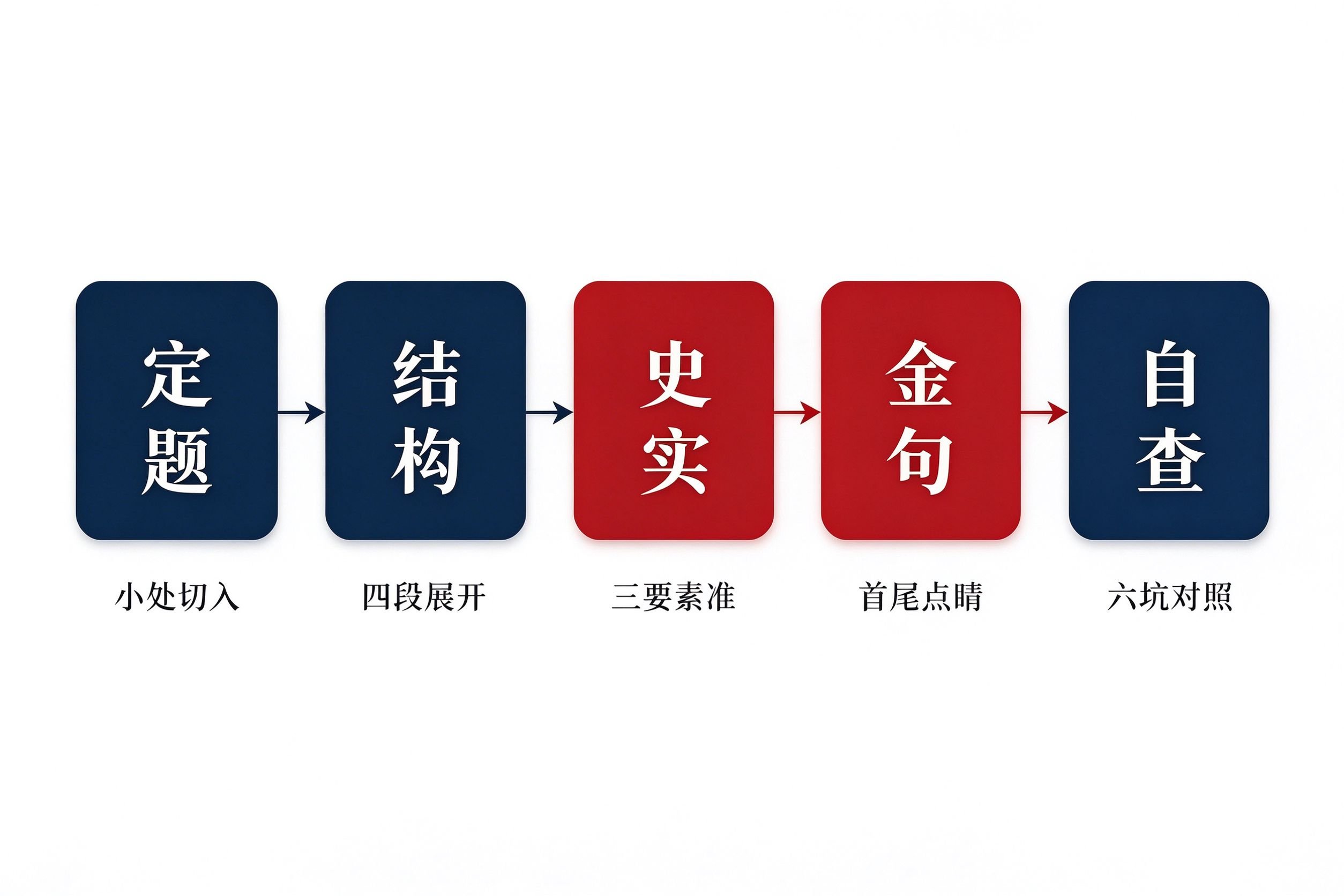 918征文五步写作法流程图:定题结构史实金句自查