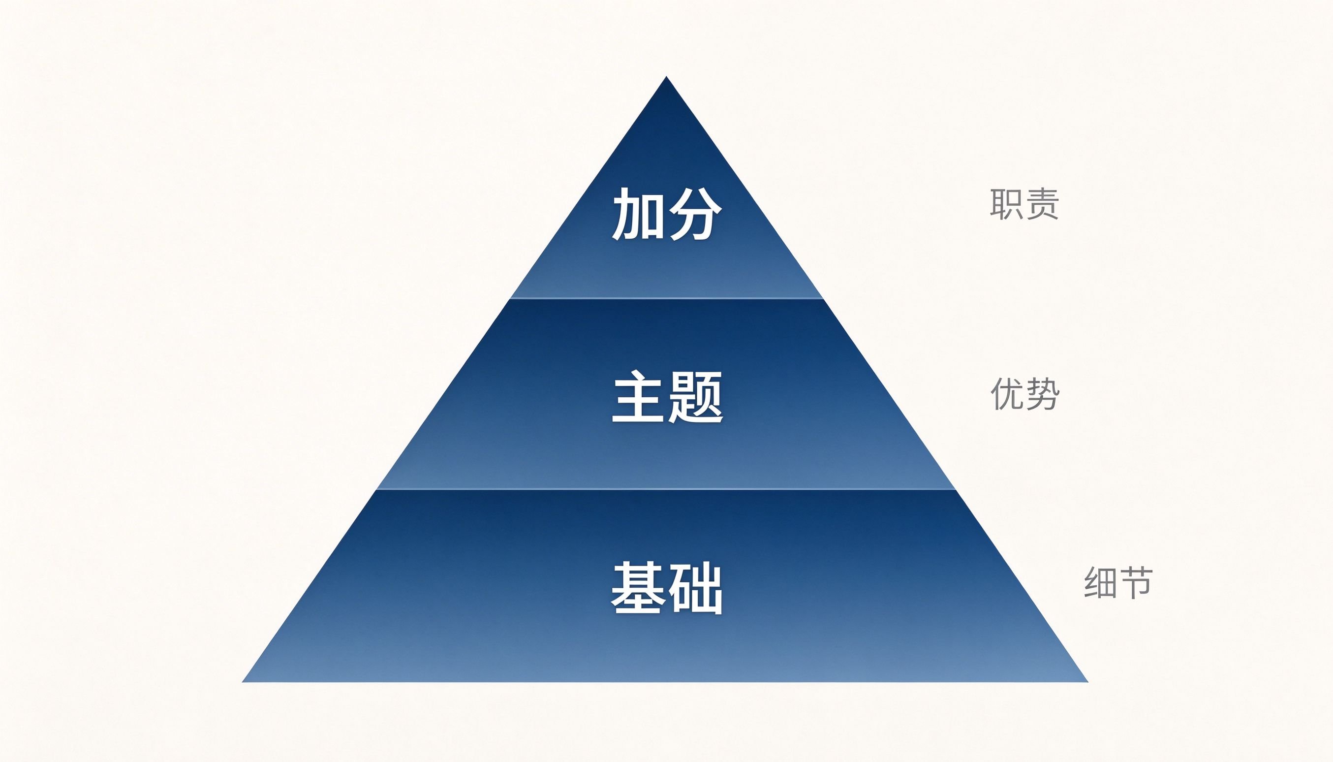 生活委员竞选稿内容层次金字塔:基础职责认知、主题个人优势与工作设想、加分细节小事