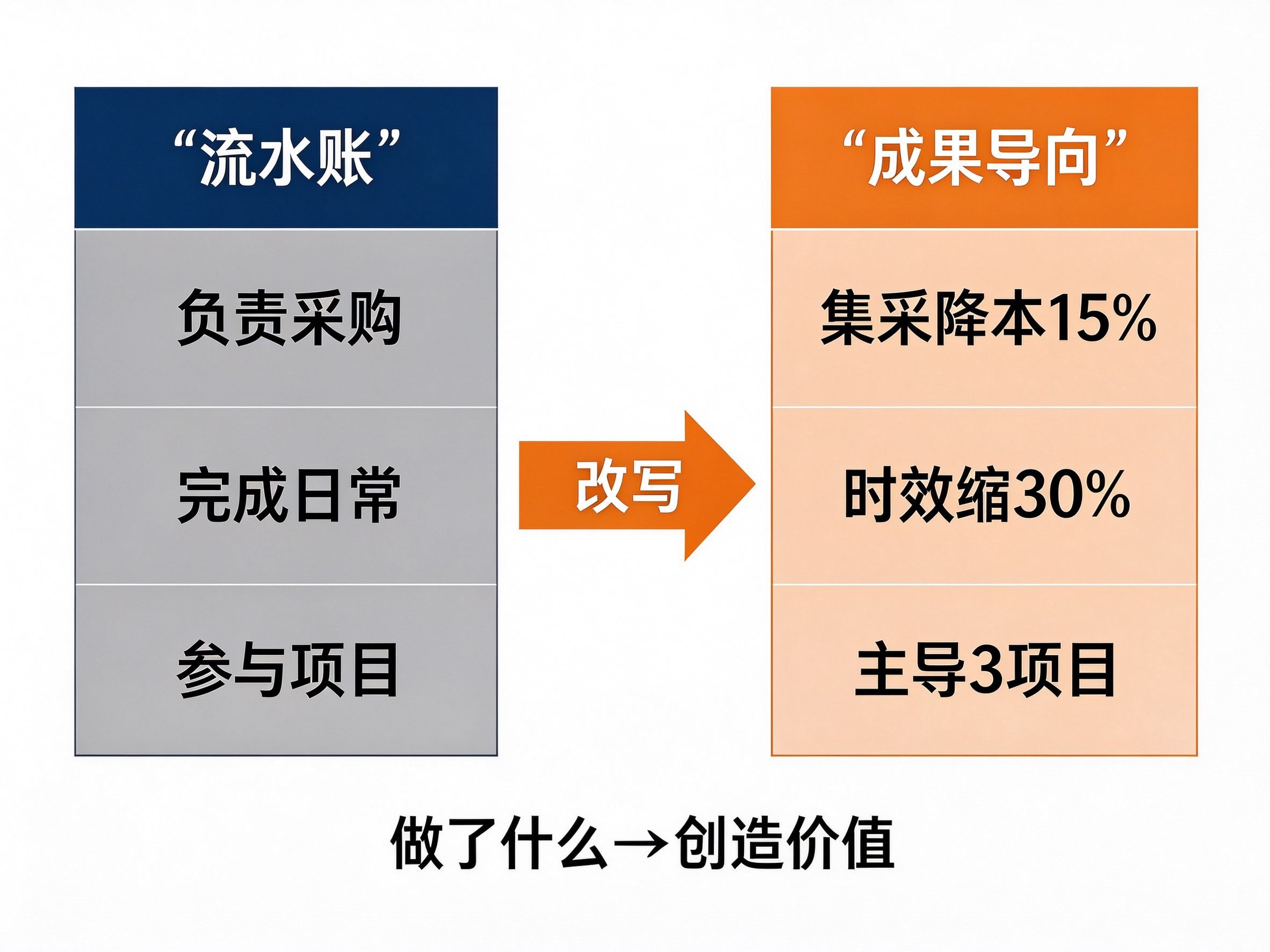 流水账写法与成果导向写法的改写前后对比表