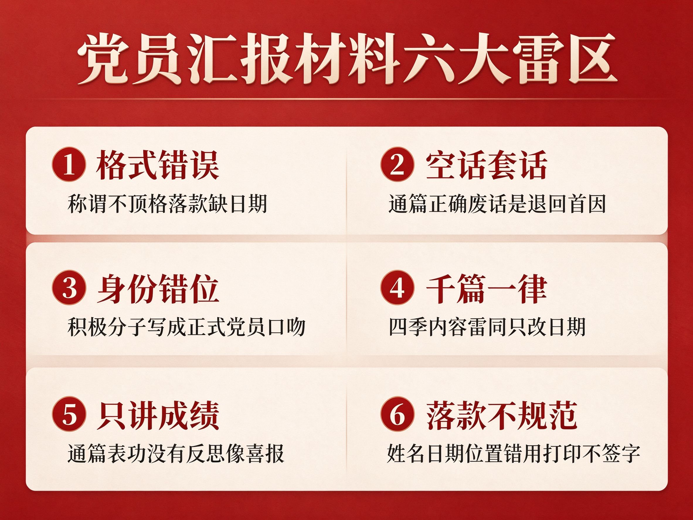 党员汇报材料六大雷区避坑清单
