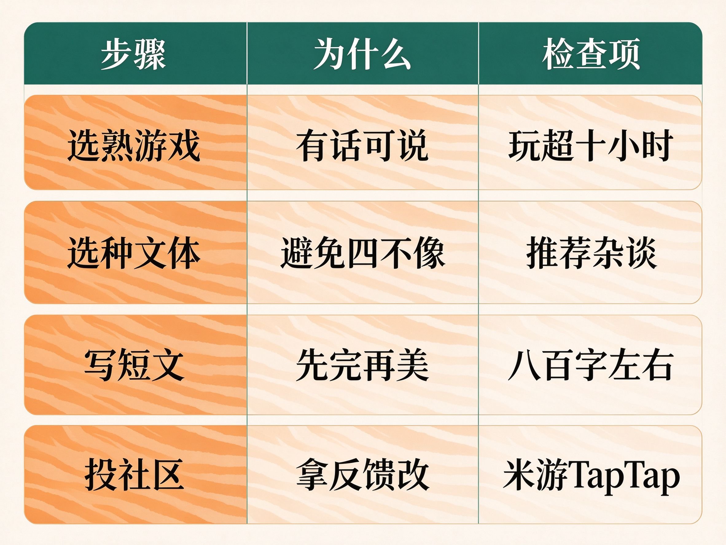 新手四步入门路径速查表:选熟游戏选种文体写短文投社区