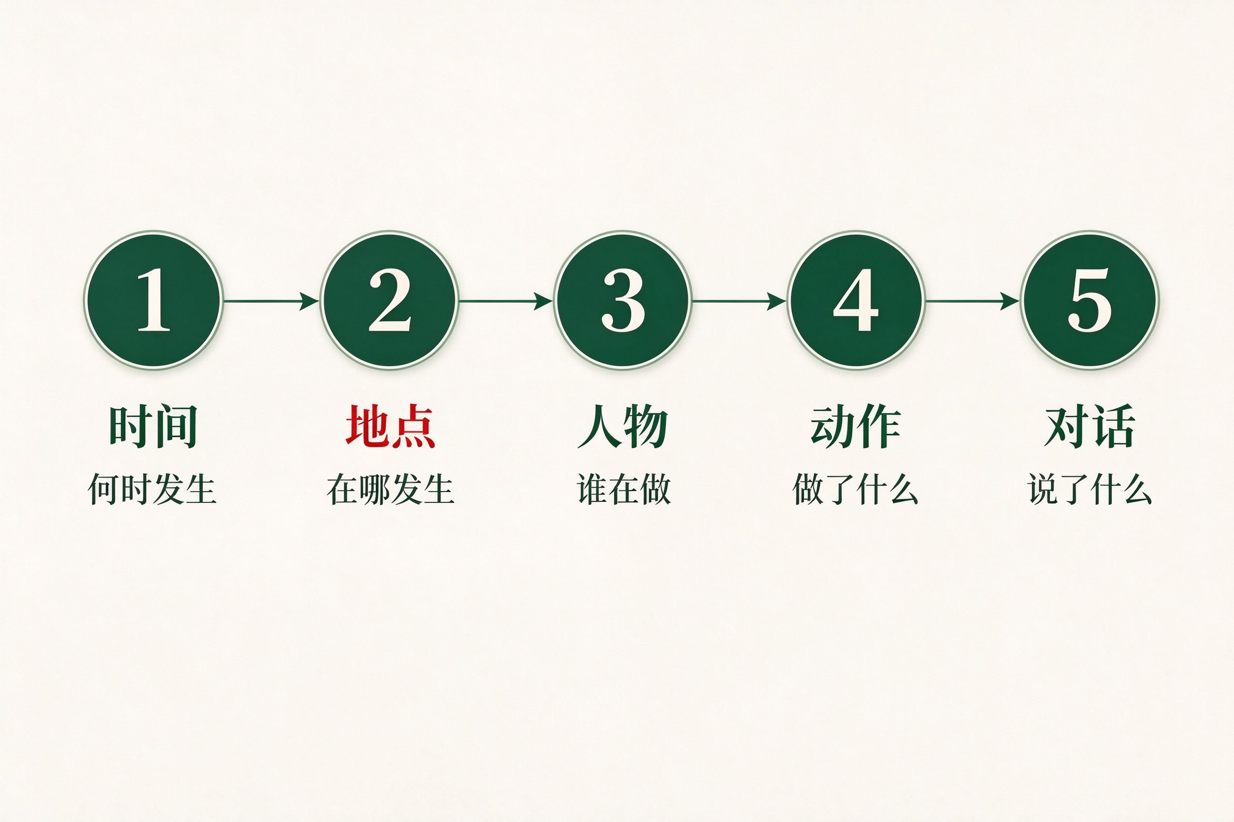 最美家庭事迹选材五要素步骤图:时间地点人物动作对话