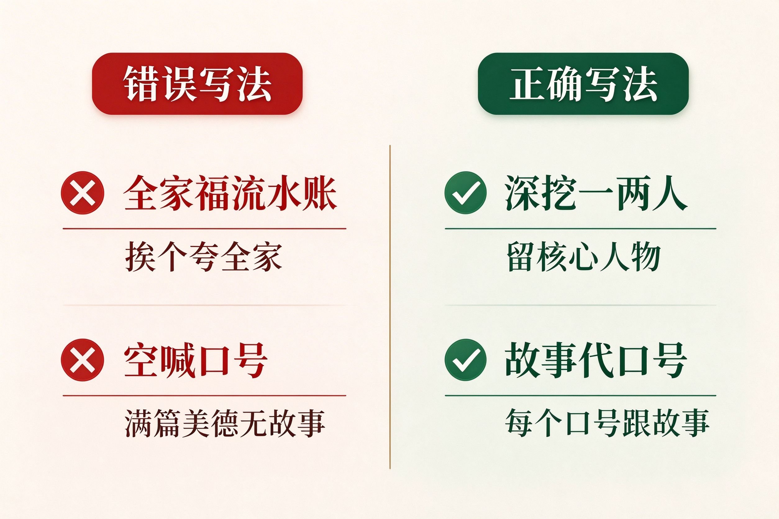 最美家庭征文避坑改造前后对比图:流水账空喊口号vs深挖一两人故事代口号