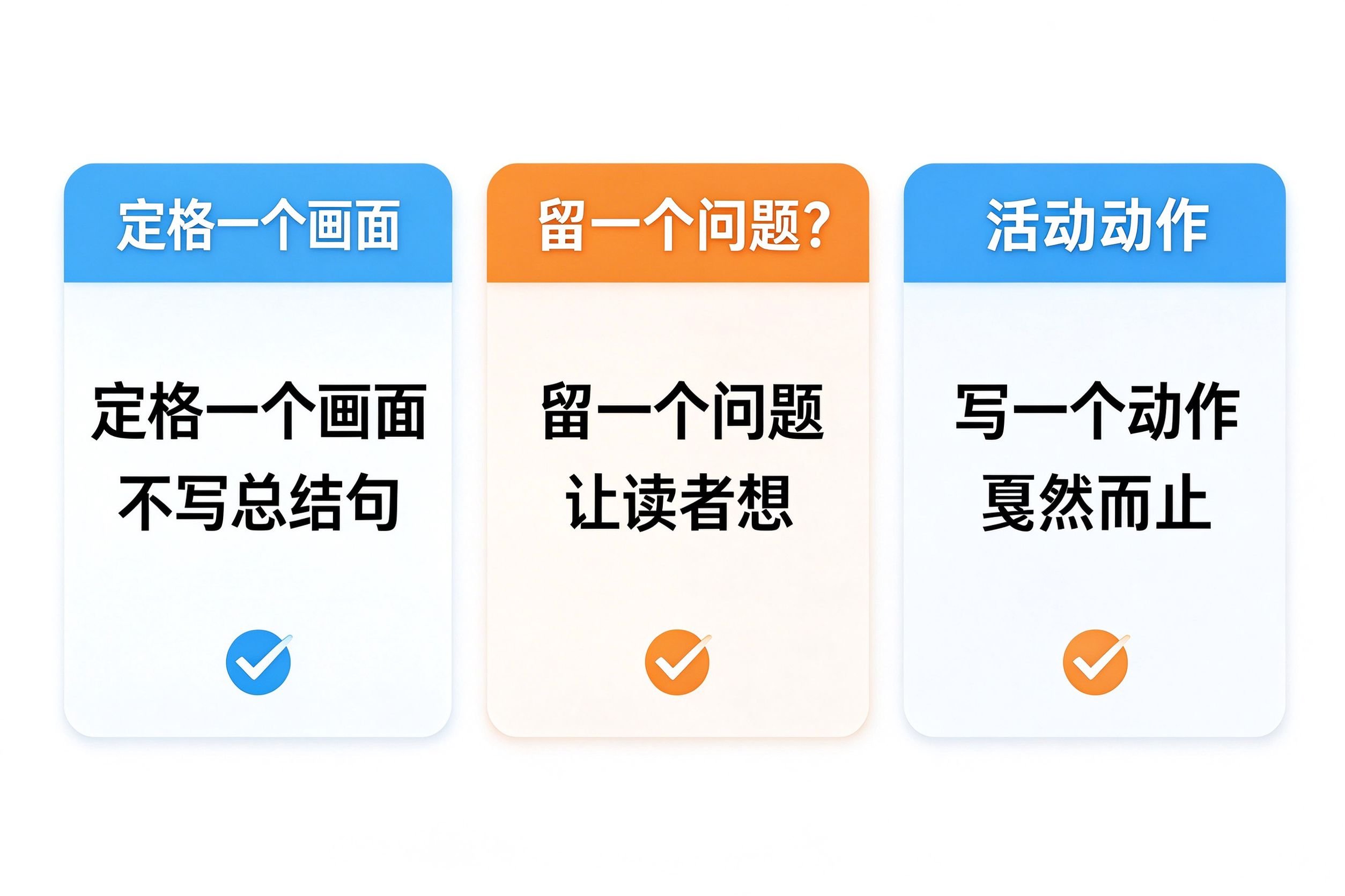 小清新文章三种留白结尾方式:画面式、提问式、动作式