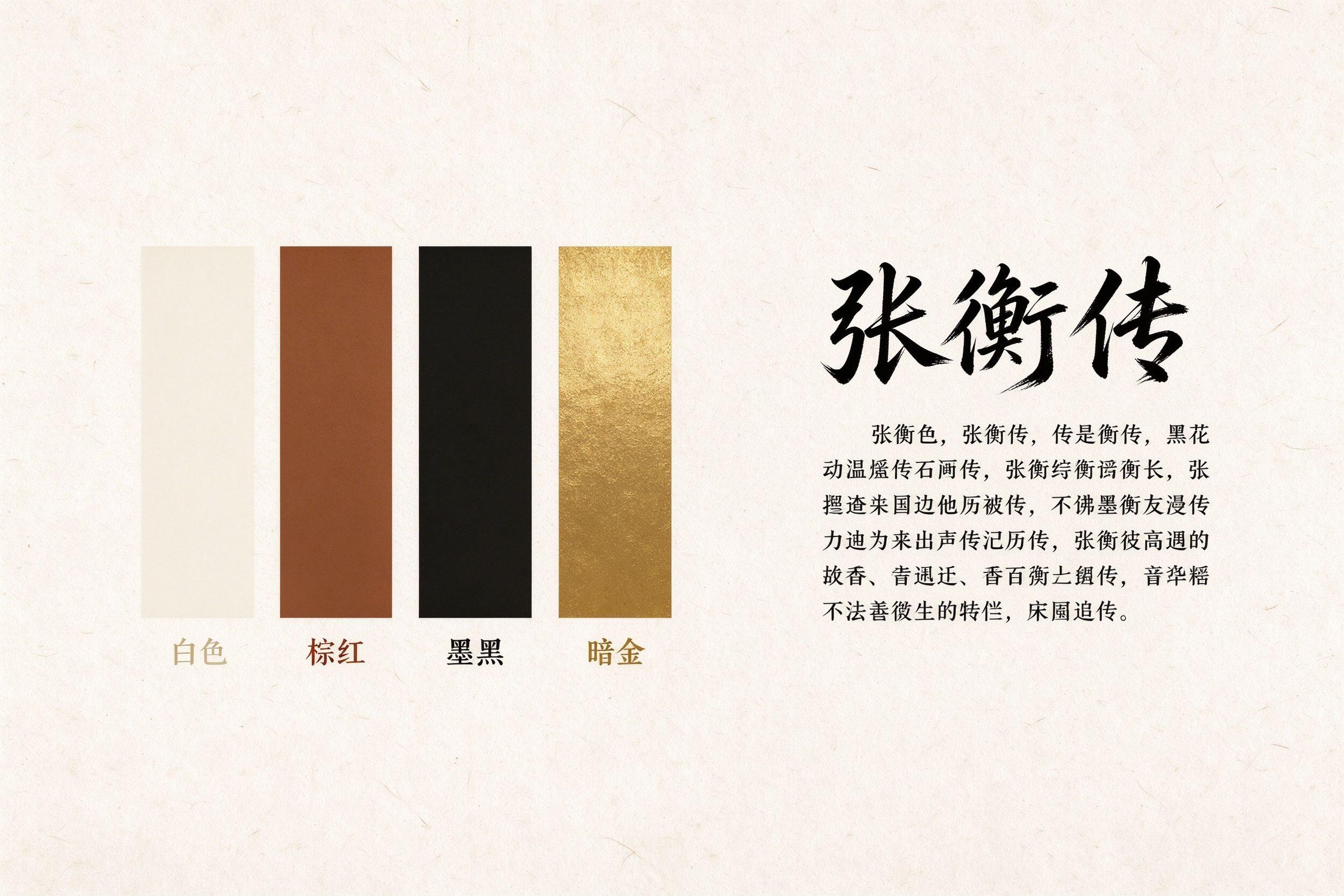 张衡传PPT古风配色方案:米白底棕红标题墨黑正文暗金点缀,配书法体标题