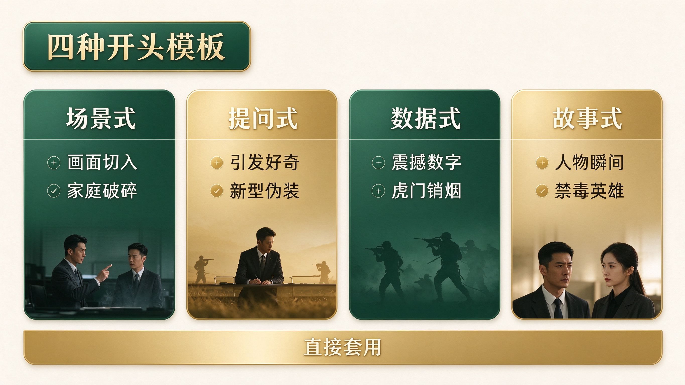 禁毒征文四种开头模板对比表图:场景式提问式数据式故事式