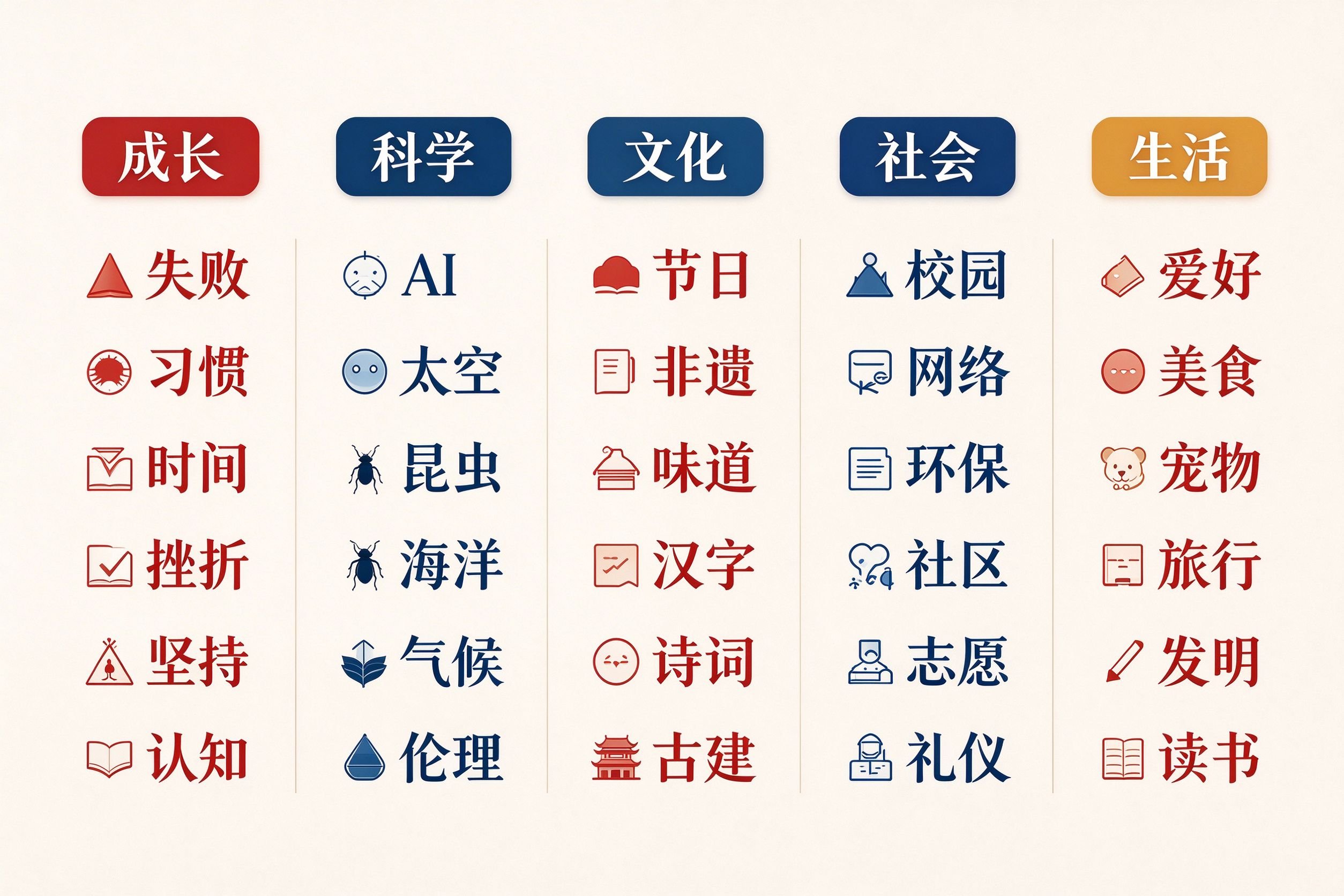 课前三分钟演讲稿30个新颖主题推荐速查表:成长感悟科学探索文化传承社会观察生活趣味5大类各6个主题