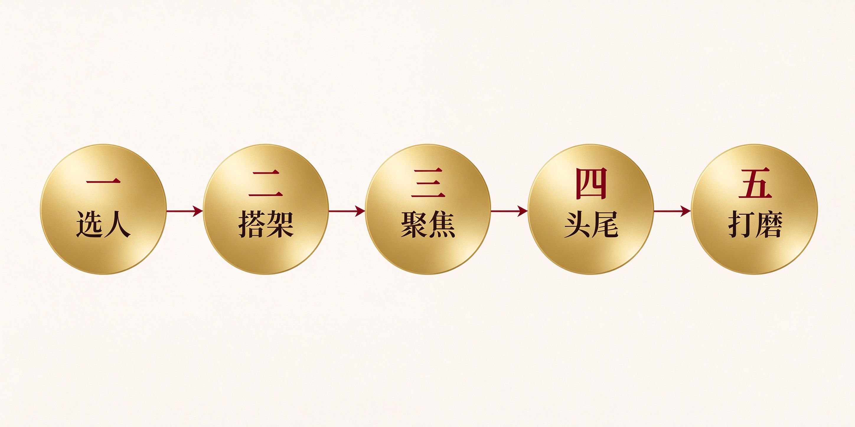 时代楷模征文五步方法论流程图:选人、搭架、聚焦、头尾、打磨