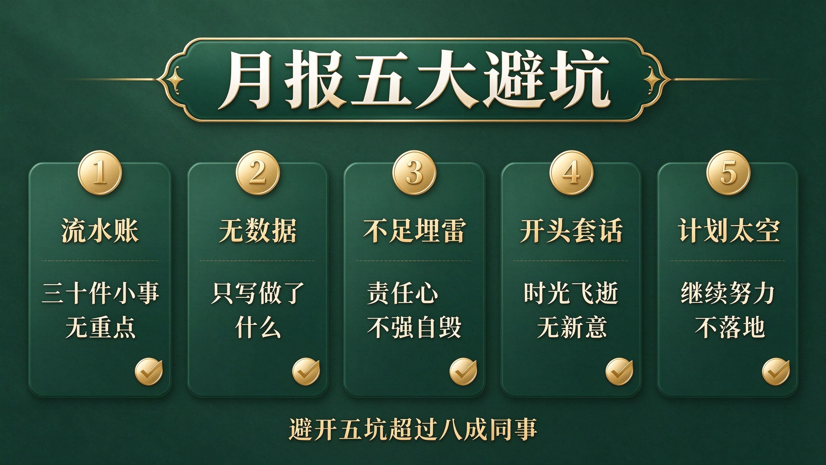 月报五大避坑清单：流水账无数据不足埋雷开头套话计划太空